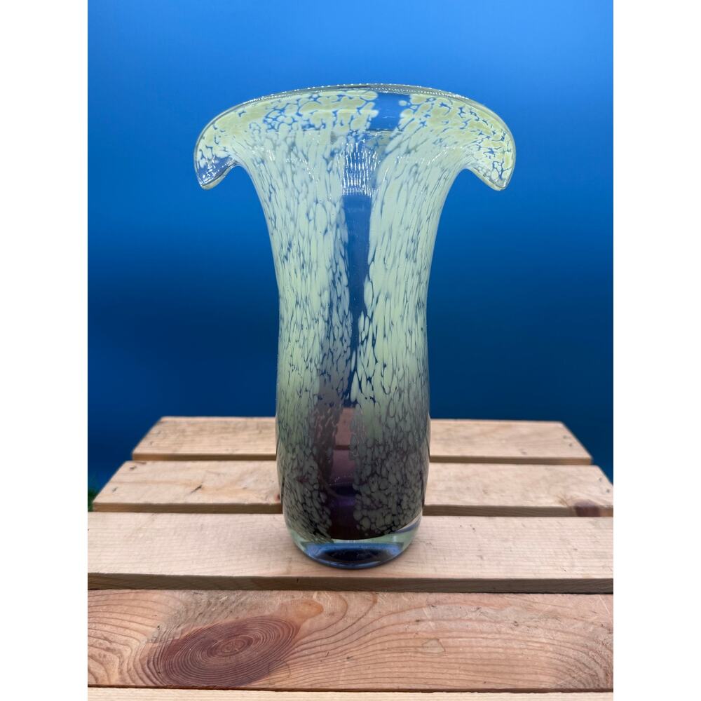 Vintage Teleflora Gift Purple and White Spatter Art Glass Jack-inthe-Pulpit Vase